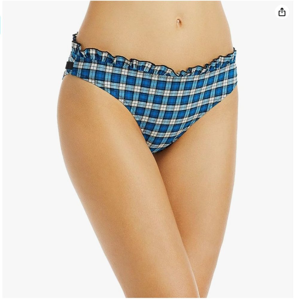 Ganni Women's Recycled Seersucker Frill Lowrise Bikini Briefs